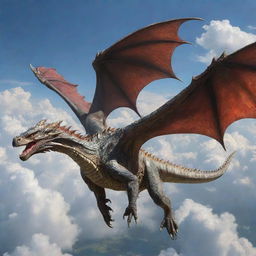 Realistic depiction of armored dragons flying majestically in the sky