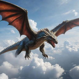 Realistic depiction of armored dragons flying majestically in the sky