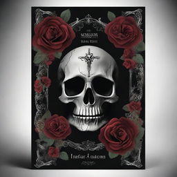 Create a dark fantasy book cover featuring a skull entwined with roses