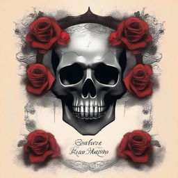 Create a dark fantasy book cover featuring a skull entwined with roses