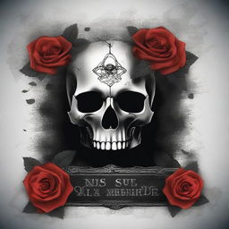 Create a dark fantasy book cover featuring a skull entwined with roses