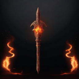 A fiery spear with flames engulfing its blade, set against a dark, dramatic background