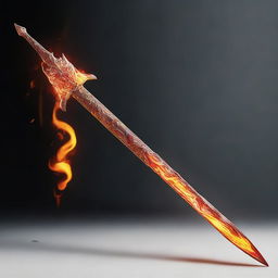 A fiery spear with flames engulfing its blade, set against a dark, dramatic background