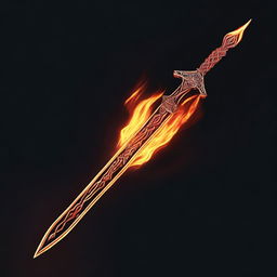 A fiery spear with flames engulfing its blade, set against a dark, dramatic background