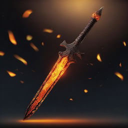 A fiery spear with flames engulfing its blade, set against a dark, dramatic background