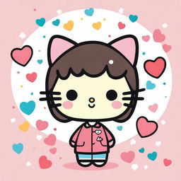 A cute and whimsical illustration of Yoon Seungho in the style of Hello Kitty