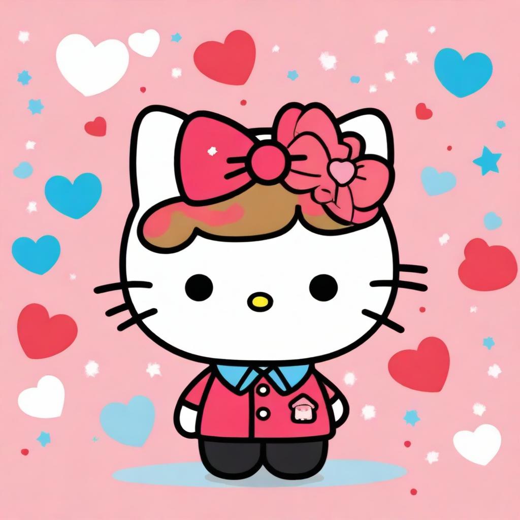 A cute and whimsical illustration of Yoon Seungho in the style of Hello Kitty