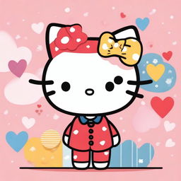 A cute and whimsical illustration of Yoon Seungho in the style of Hello Kitty