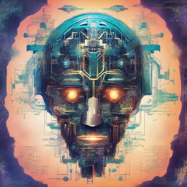 Design a captivating cover for a fantasy book about artificial intelligence