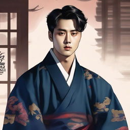 A detailed and expressive illustration of Yoon Seungho from 'Painter of the Night'