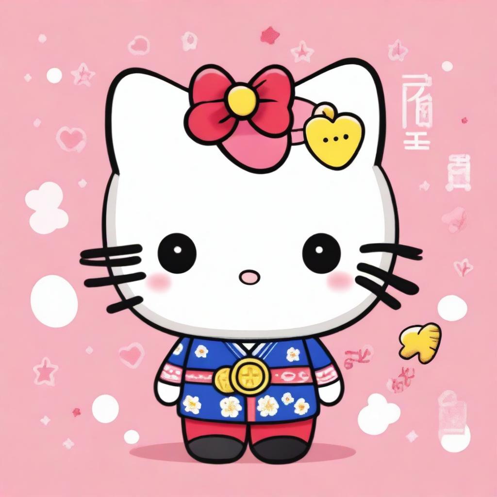 A whimsical and cute illustration of Yoon Seungho from 'Painter of the Night' turned into a Hello Kitty character