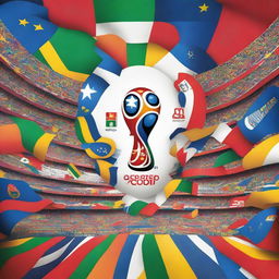 A vibrant and dynamic wallpaper for the 2026 World Cup, featuring a stadium filled with cheering fans, colorful flags, and the official logo of the 2026 World Cup