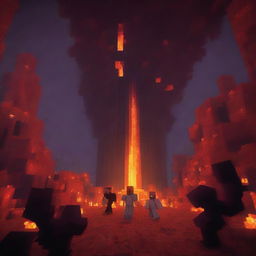 A thrilling scene in the Nether from Minecraft where players are searching for Blaze Rods