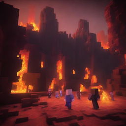 A thrilling scene in the Nether from Minecraft where players are searching for Blaze Rods