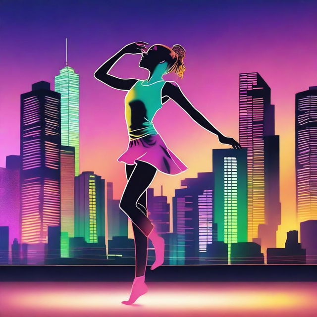 A deaf dancer stands confidently against the backdrop of a vibrant night metropolis