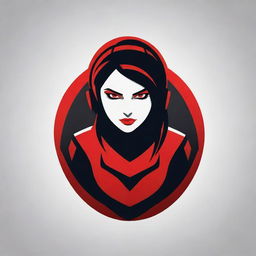 Design a striking and dynamic logo featuring a female gamer. Use red as the primary color to exhibit power and energy.