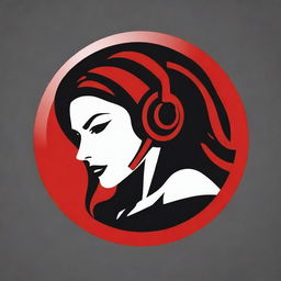 Design a striking and dynamic logo featuring a female gamer. Use red as the primary color to exhibit power and energy.