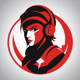 Design a striking and dynamic logo featuring a female gamer. Use red as the primary color to exhibit power and energy.