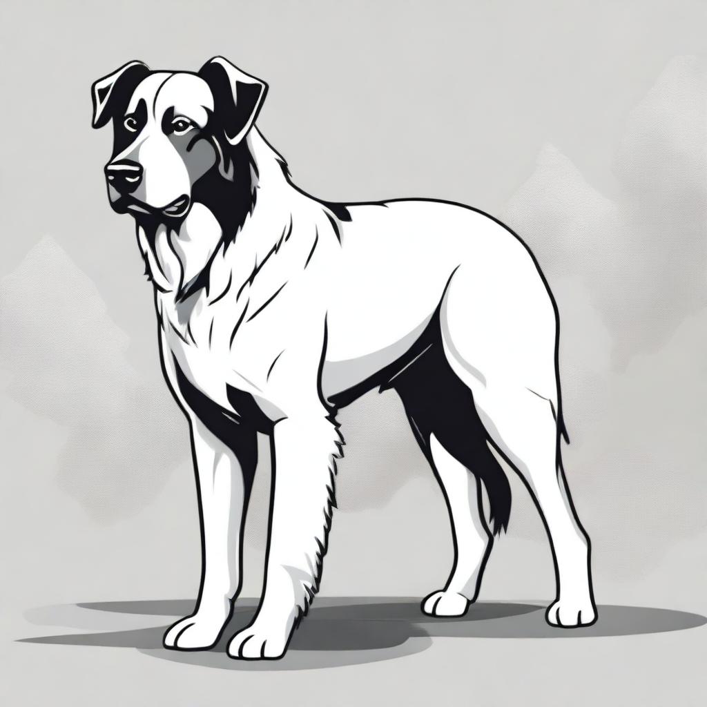 A detailed illustration of a Bucovina Shepherd dog, showcasing its strong build and thick fur