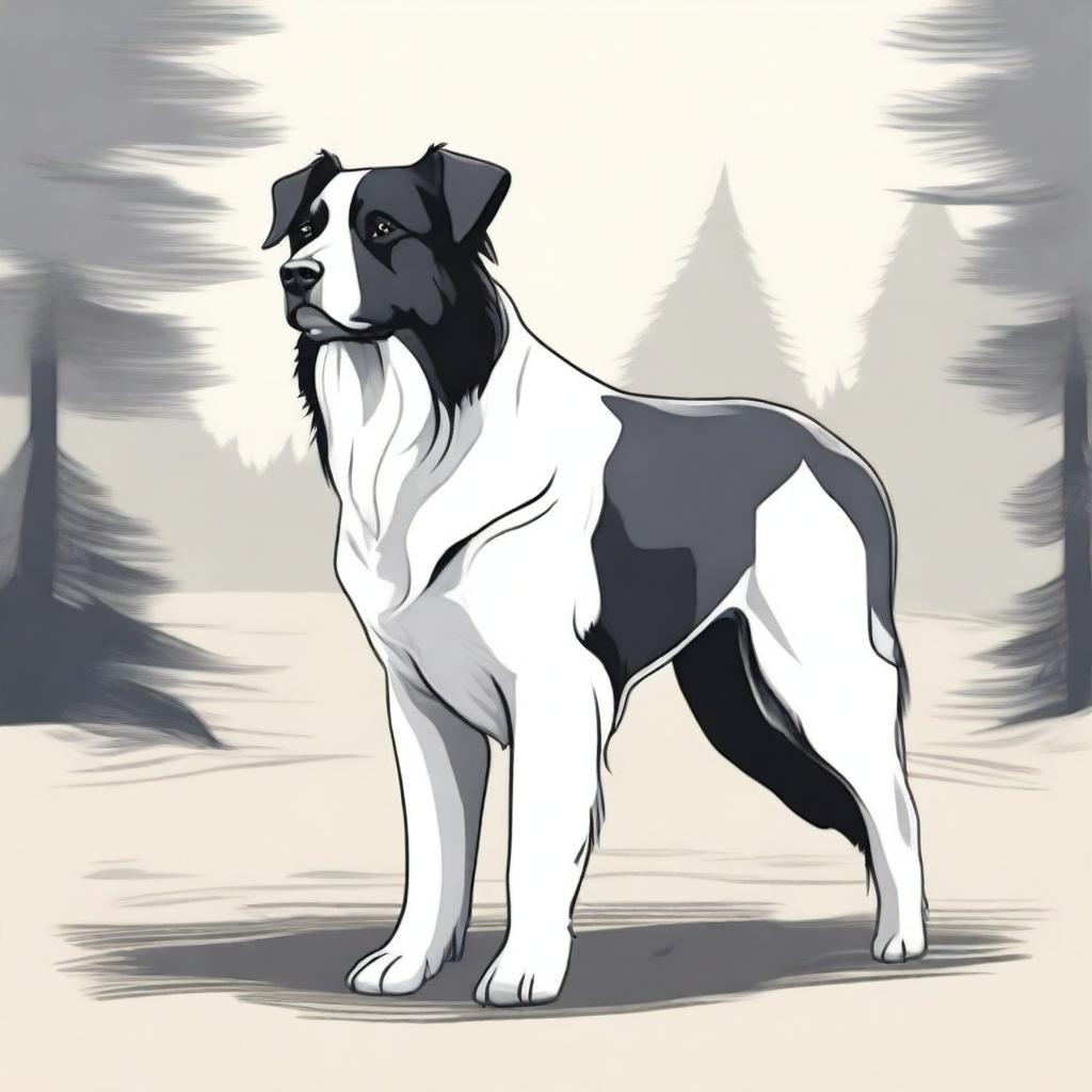 A detailed illustration of a Bucovina Shepherd dog, showcasing its strong build and thick fur