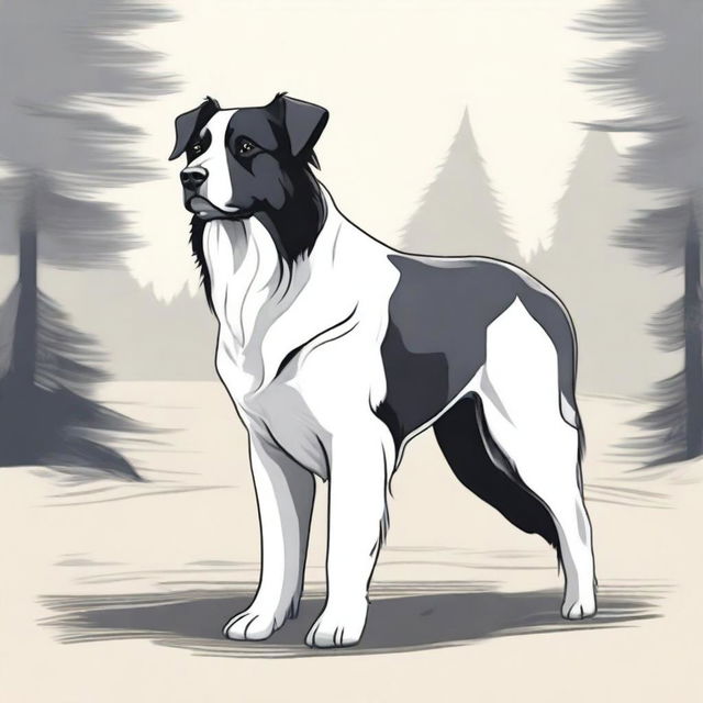 A detailed illustration of a Bucovina Shepherd dog, showcasing its strong build and thick fur