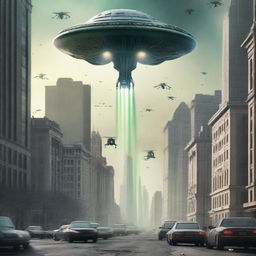 Create a photorealistic film poster depicting an alien invasion