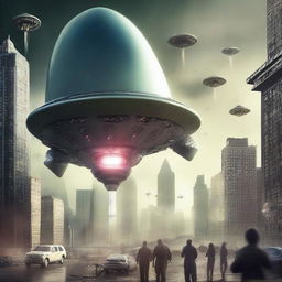 Create a photorealistic film poster depicting an alien invasion