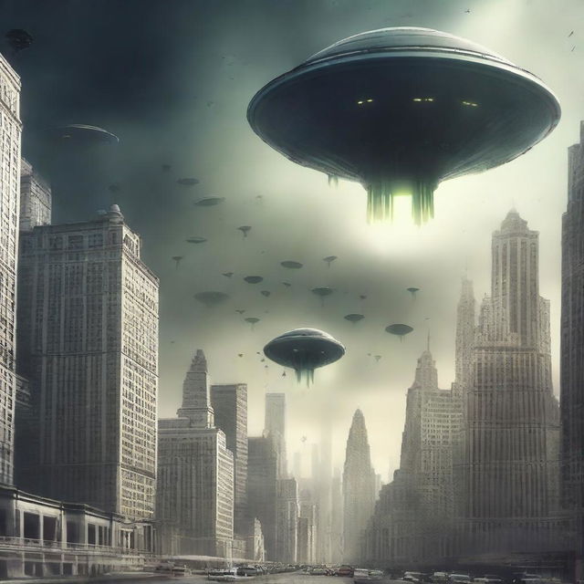 Create a photorealistic film poster depicting an alien invasion