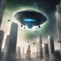 Create a photorealistic film poster depicting an alien invasion