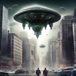 Create a photorealistic film poster with the text 'Alien Invasion' prominently displayed as the title