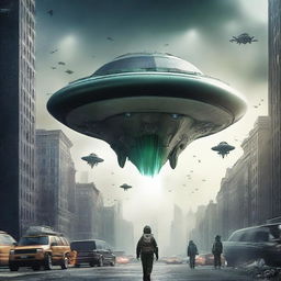 Create a photorealistic film poster with the text 'Alien Invasion' prominently displayed as the title