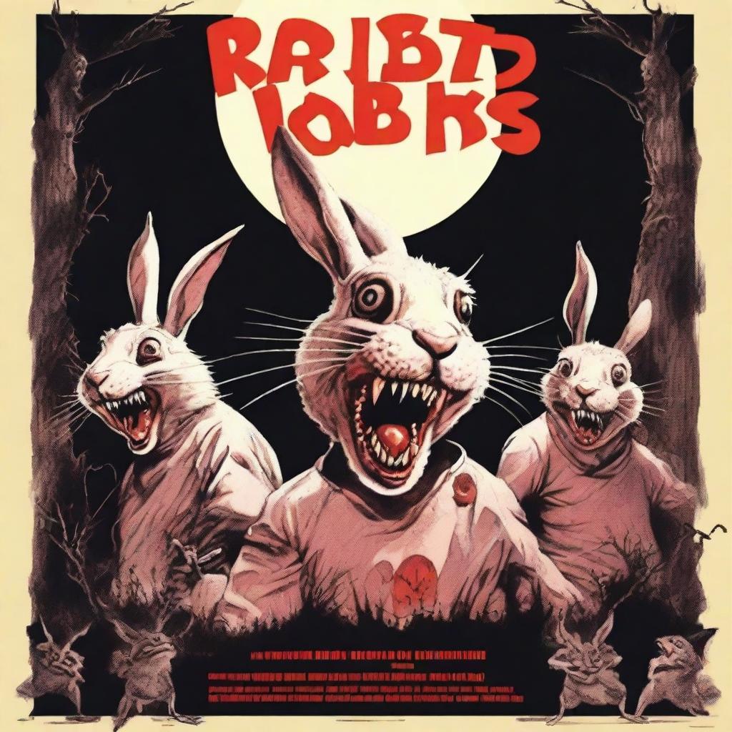 A horror-comedy movie poster for a film titled 'Rabid Rabbits'