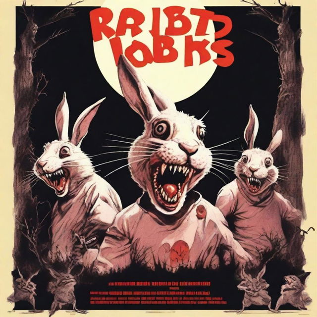 A horror-comedy movie poster for a film titled 'Rabid Rabbits'