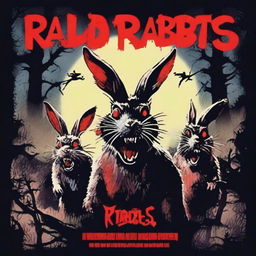 A horror-comedy movie poster for a film titled 'Rabid Rabbits'