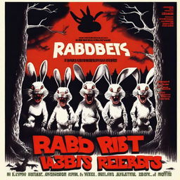 A horror-comedy movie poster for a film titled 'Rabid Rabbits'