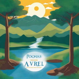 Create a book cover featuring a river with mountains on each side