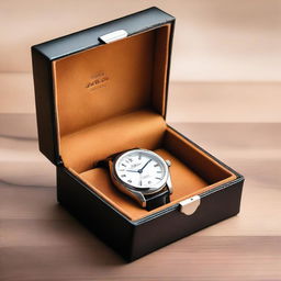 A detailed image of a sleek and elegant watch case made of high-quality leather