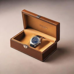 A detailed image of a sleek and elegant watch case made of high-quality leather