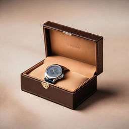 A detailed image of a sleek and elegant watch case made of high-quality leather