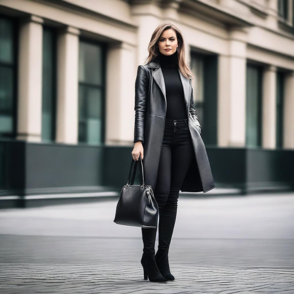 A stylish woman wearing black leather boots