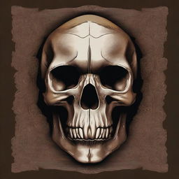 A detailed illustration of a brown skull designed to be used as a book cover