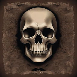 A detailed illustration of a brown skull designed to be used as a book cover