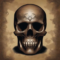 A detailed illustration of a brown skull designed to be used as a book cover