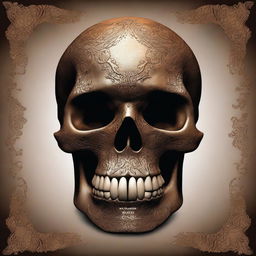 A detailed illustration of a brown skull designed to be used as a book cover