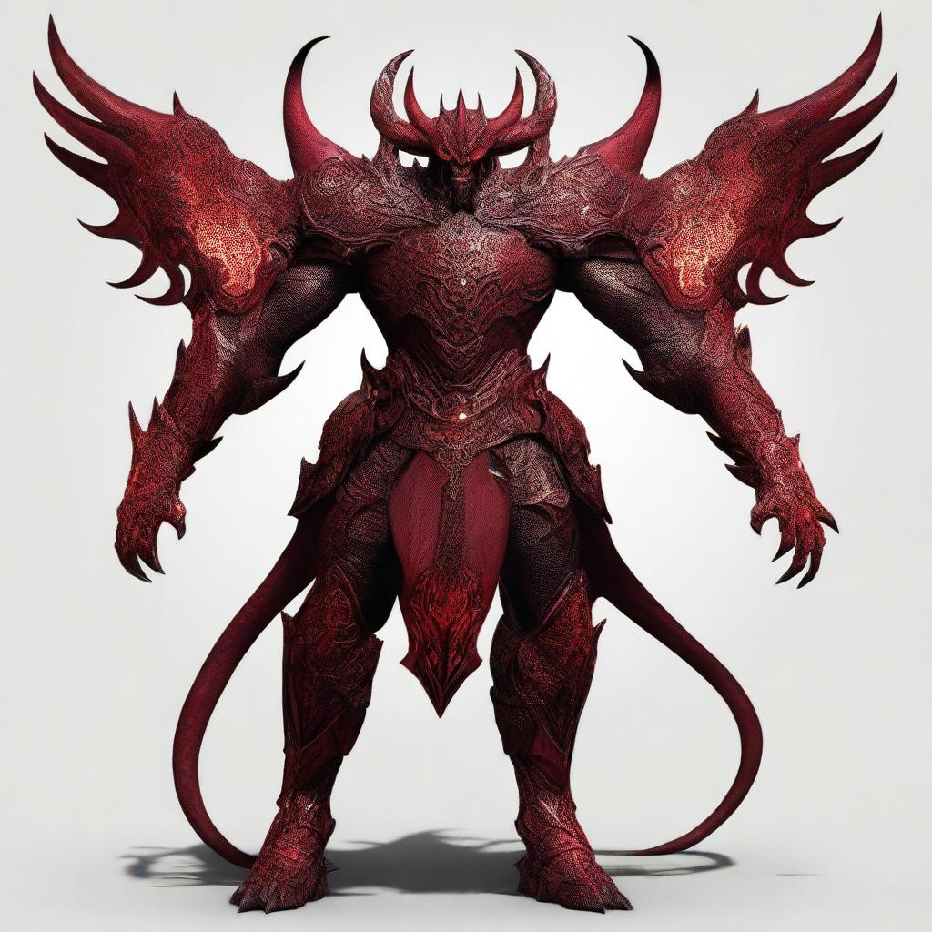 A demon wearing armor that resembles a crimson eclipse