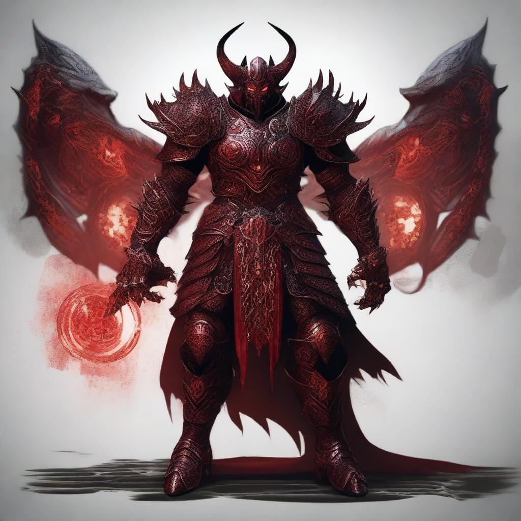 A demon wearing armor that resembles a crimson eclipse