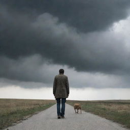 A crestfallen individual watching as his traitorous friend walks away, amidst a backdrop of overcast skies.