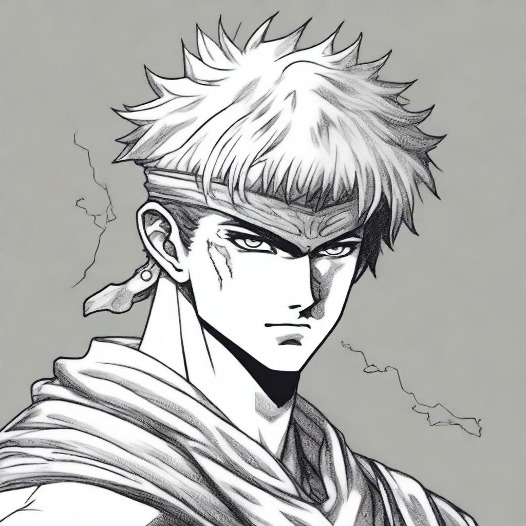 A detailed headshot of a character from the Berserk anime, featuring more pencil lines to emphasize the sketch-like quality