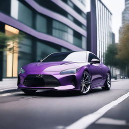 A detailed image of a Hyundai Coupé with a hard tune, featuring a purple and white mix color scheme