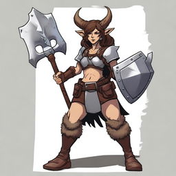 In the style of Dungeons and Dragons, a female satyr with dark brown fur